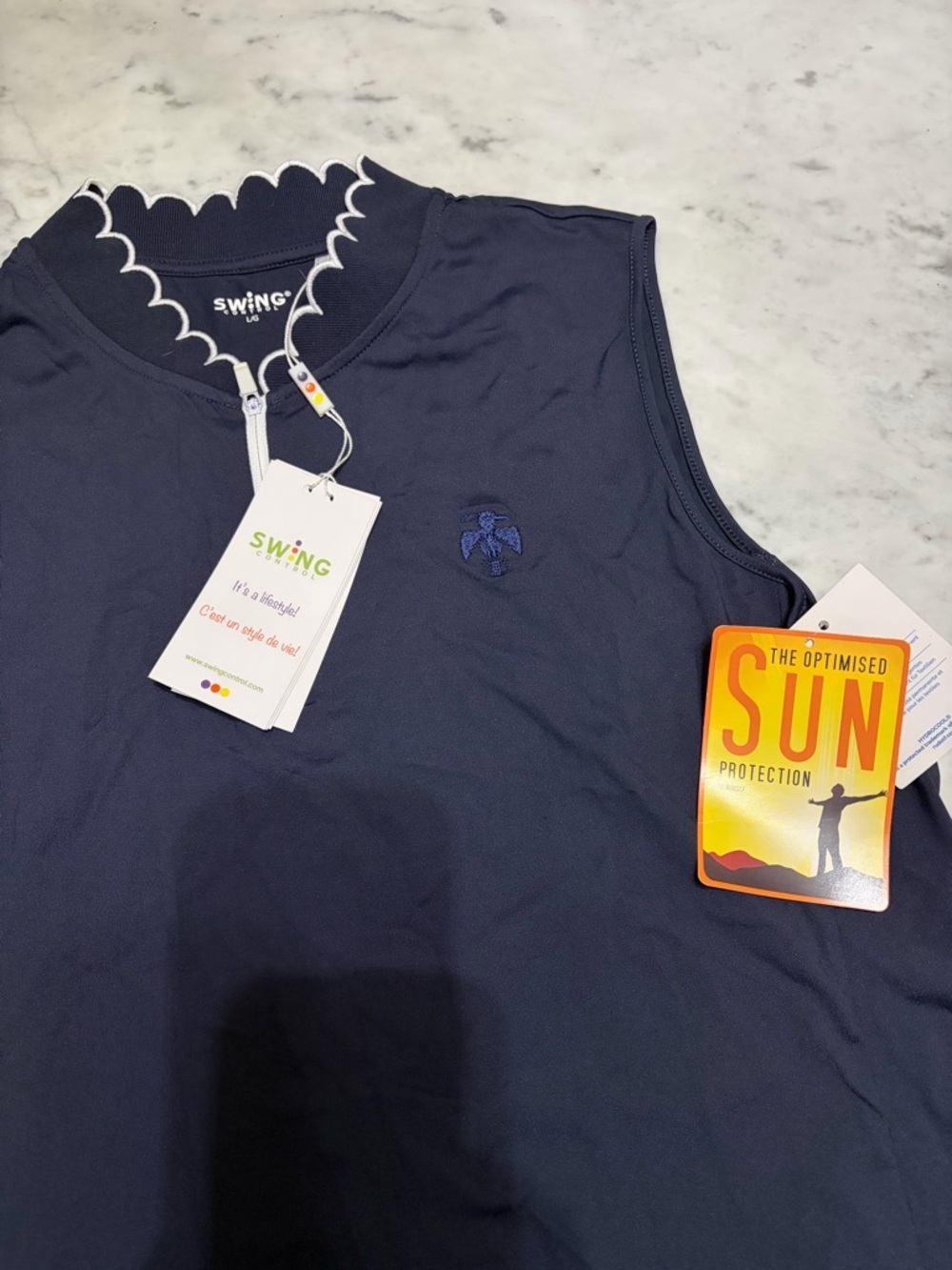 SWING Navy Sleeveless Zip Golf Polo Thunderbird country club   NWT - Picture 3 of 7